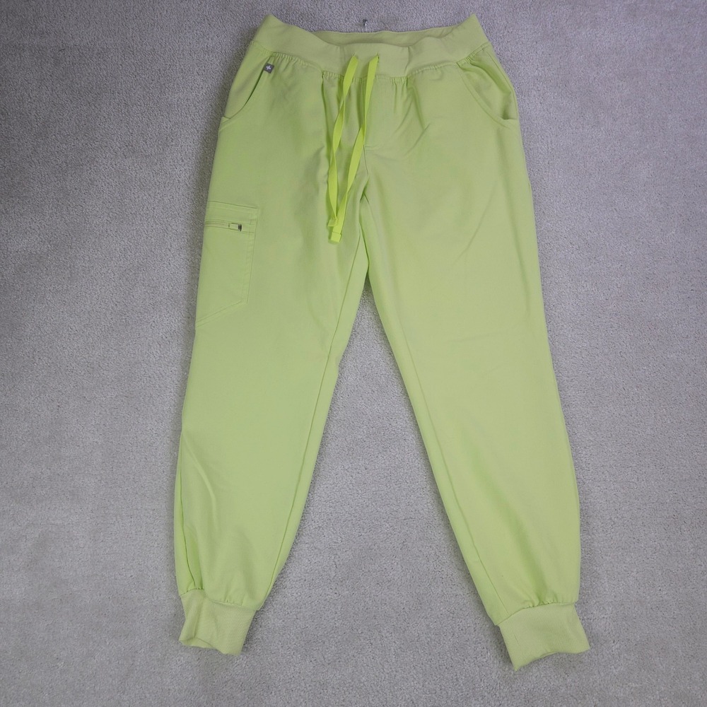 FIGS Zamora High Waist Jogger Scrub Pants Womens Small Petite Neon Yellow Green